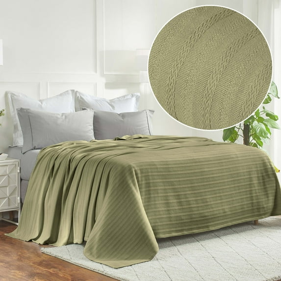 BNM Classic Cotton Striped Woven Blanket, Twin, Sage