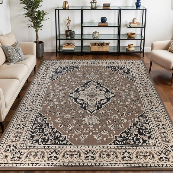 BNM Classic Floral Medallion Indoor Area Rug, 12' x 15', Brown