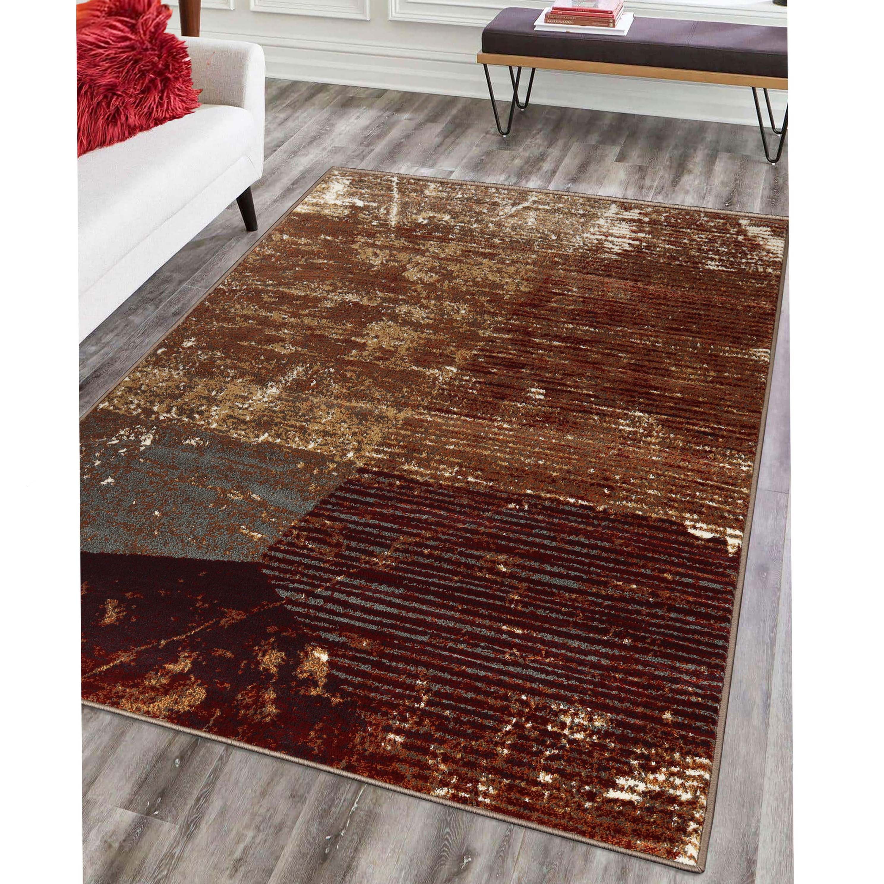 Brown-Rust Geometric Stain-Resistant Synthetic Area Rug 8'x10'