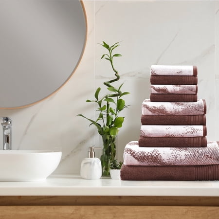 BNM Cotton 10 Piece Assorted Solid and Marble Towel Set, Bronze