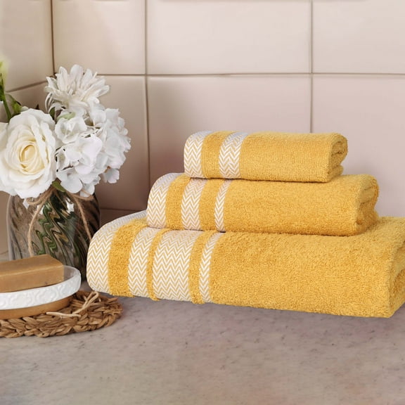 BNM Cotton 3 Piece Bathroom Towel Set, Gold
