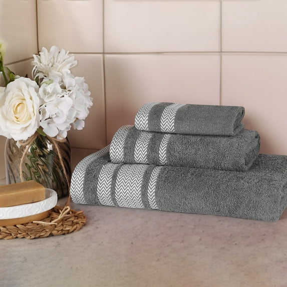 BNM Cotton 3 Piece Bathroom Towel Set, Gray
