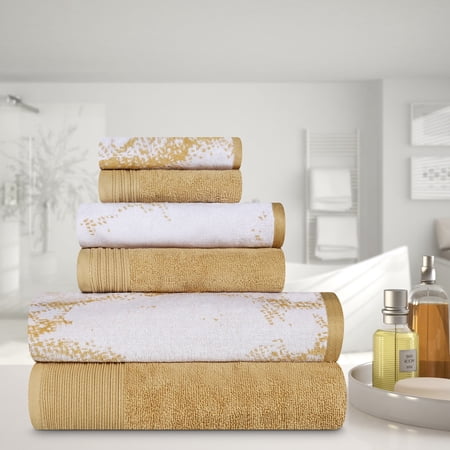 BNM Cotton 6 Piece Assorted Solid and Marble Towel Set, Brown