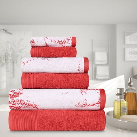 BNM Cotton 6 Piece Assorted Solid and Marble Towel Set, Terra Cotta