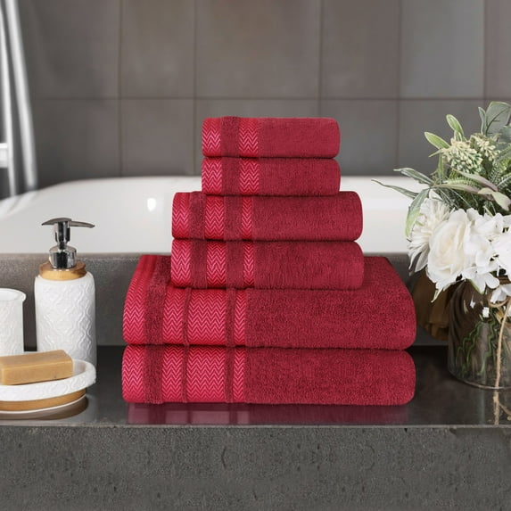 BNM Cotton 6 Piece Bathroom Towel Set, Cranberry
