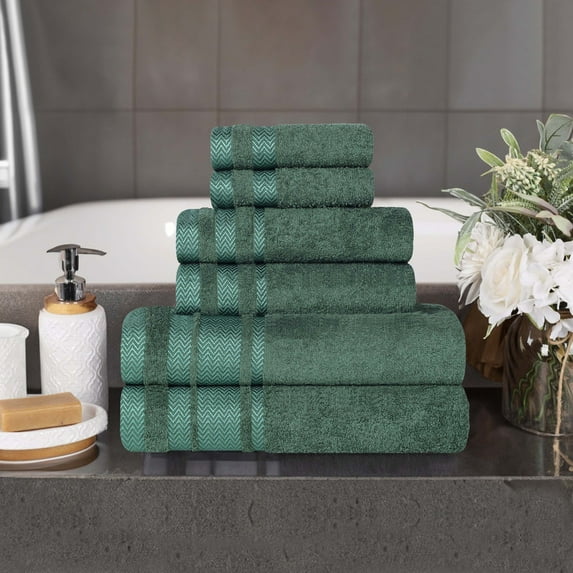 BNM Cotton 6 Piece Bathroom Towel Set, Forest Green