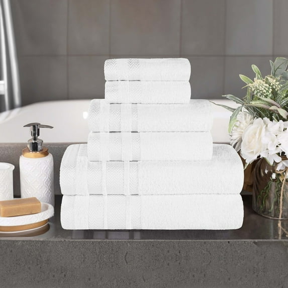 BNM Cotton 6 Piece Bathroom Towel Set, White