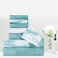 thumbnail image 1 of BNM Cotton 8 Piece Assorted Solid and Marble Towel Set, Cyan, 1 of 9