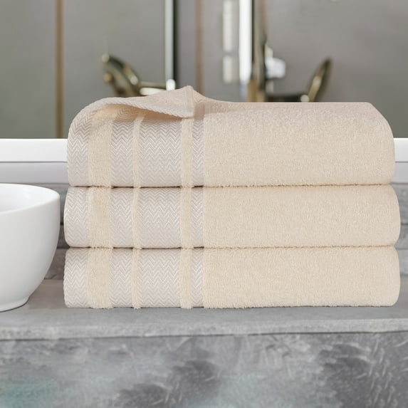BNM Cotton Bath Towel Set of 3, Ivory