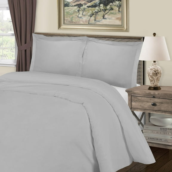 BNM Cotton Blend Duvet Cover Set, Full/ Queen, Light Grey