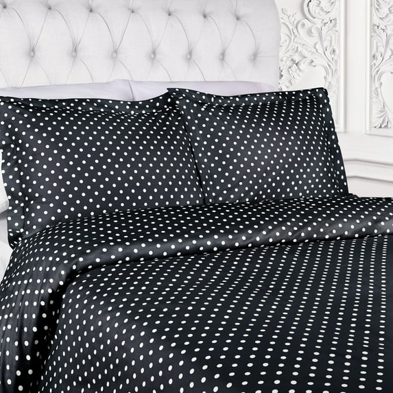 BNM Cotton Blend Polka Duvet Set, King/ California King, Black