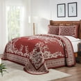 thumbnail image 1 of BNM Cotton Blend Vintage Medallion Bedspread Set, King, Berry Red, 1 of 5