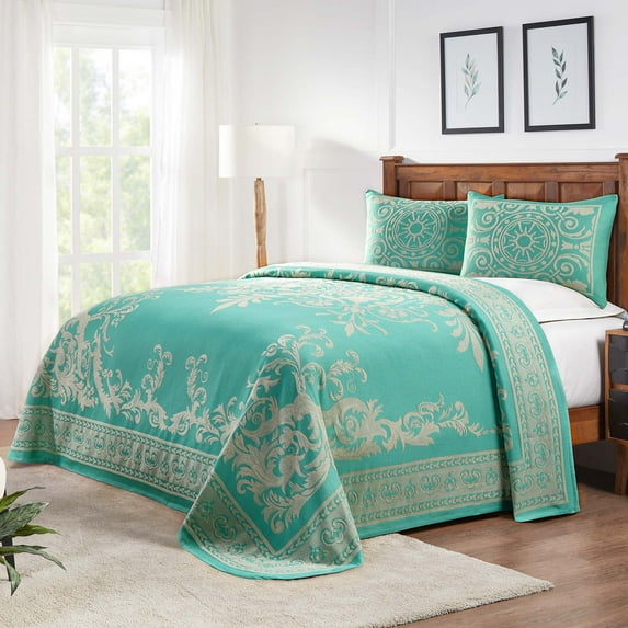 BNM Cotton Blend Vintage Medallion Bedspread Set, Twin, Turquoise