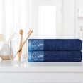 thumbnail image 1 of BNM Cotton Floral Border Bath Towel Set of 2, Navy Blue, 1 of 7