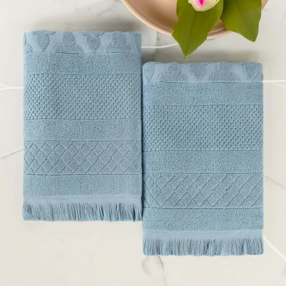 BNM Cotton Geometric Soft Bath Sheet Set of 2, Blue
