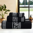 thumbnail image 1 of BNM Cotton Greek Scroll 3 Piece Towel Set, Black/White, 1 of 7