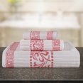 thumbnail image 1 of BNM Cotton Greek Scroll 3 Piece Towel Set, Ivory/Coral, 1 of 7