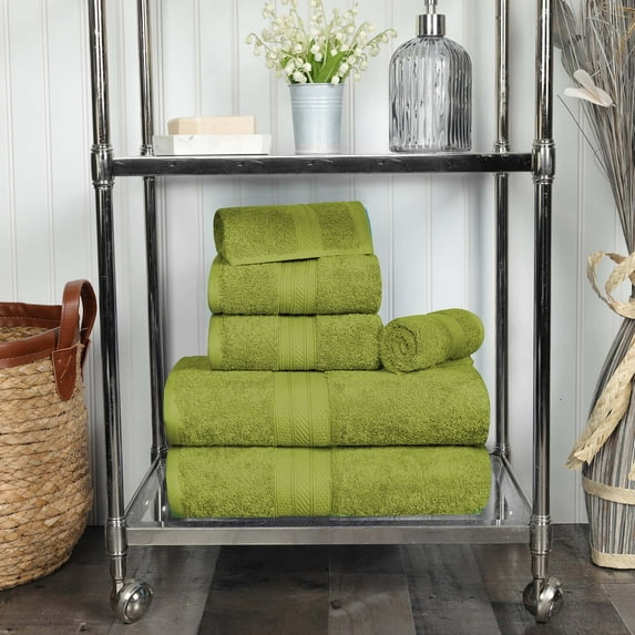 BNM Cotton Heavyweight 6 Piece Bathroom Towel Set, Green Essence