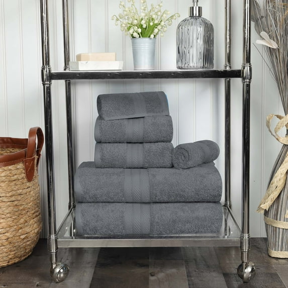 BNM Cotton Heavyweight 6 Piece Bathroom Towel Set, Gray