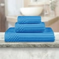 thumbnail image 1 of BNM Cotton Ribbed Checkered 3 Piece Towel Set, Azure, 1 of 8