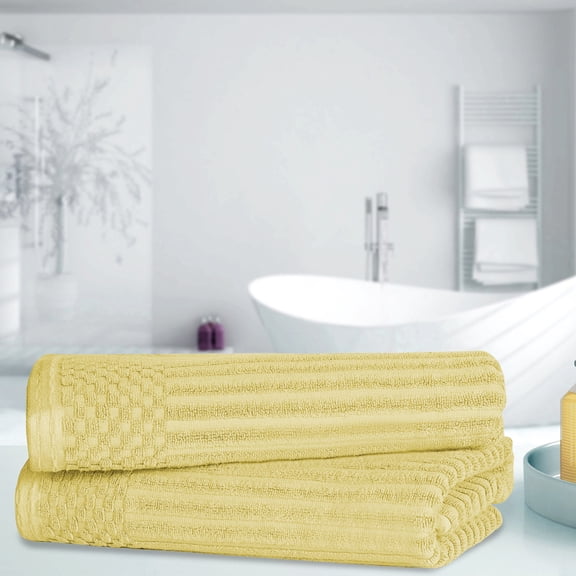 BNM Cotton Ribbed Checkered Bath Towels (Set of 2), Golden Mist