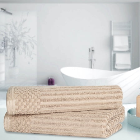 BNM Cotton Ribbed Checkered Bath Towels (Set of 2), Ivory