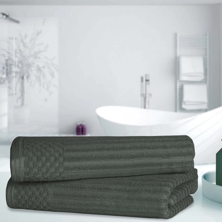 BNM Cotton Ribbed Checkered Bath Towels (Set of 2), Pine