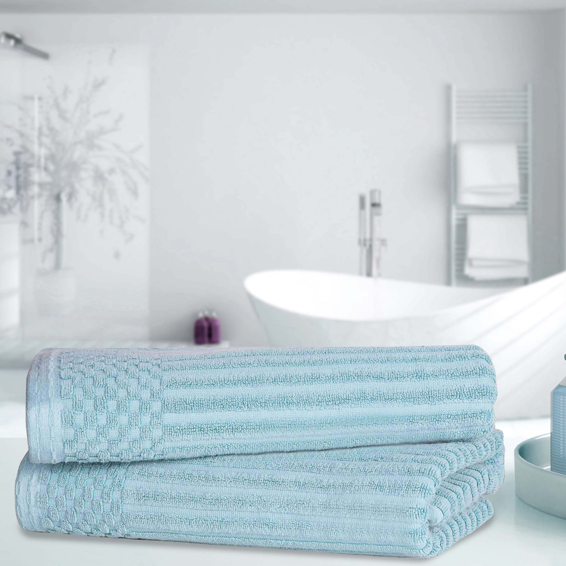 Slate Blue Heavyweight Cotton Ribbed Bath Towel Set, 2 Pieces
