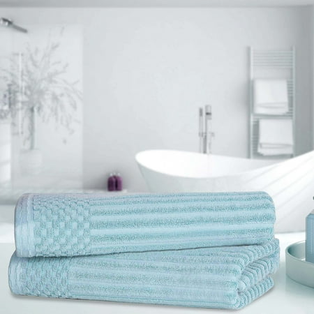 BNM Cotton Ribbed Checkered Bath Towels (Set of 2), Slate Blue