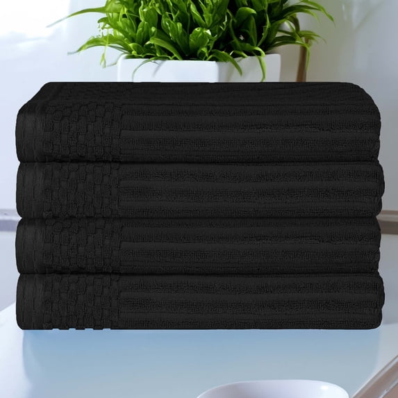 BNM Cotton Ribbed Checkered Bath Towels (Set of 4), Black