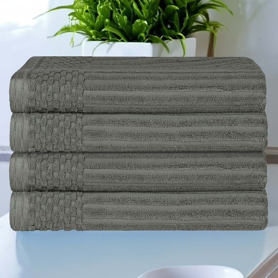 BNM Cotton Ribbed Checkered Bath Towels (Set of 4), Pine