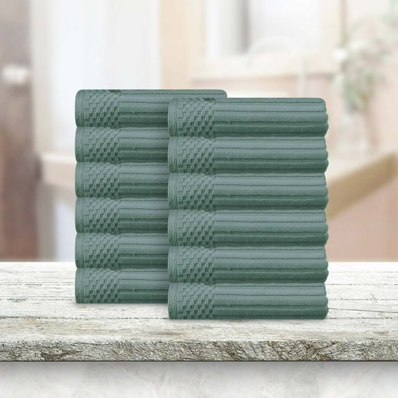 BNM Cotton Ribbed Checkered Washcloths (Set of 12), Basil