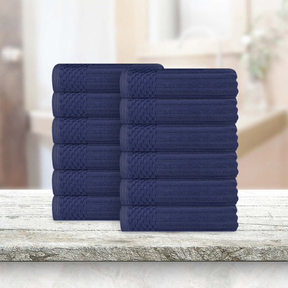 BNM Cotton Ribbed Checkered Washcloths (Set of 12), Navy Blue