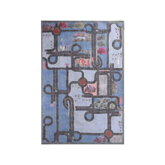 BNM Country Road Kids Indoor Area Rug, 2' x 3', Blue