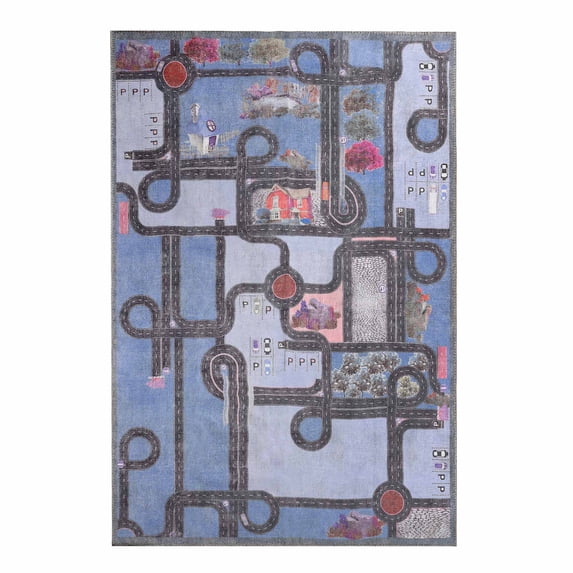 BNM Country Road Kids Indoor Area Rug, 5' x 7' 6", Blue