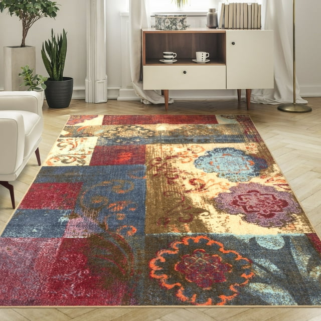 BNM Damask Color Block Indoor Area Rug, 5' x 8', Brown