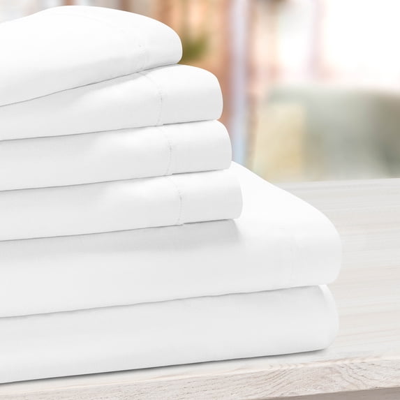 Blue Nile Mills Solid 1000-Thread Count Cotton Blend Deep Pocket Sheet Set, King Sheet, White