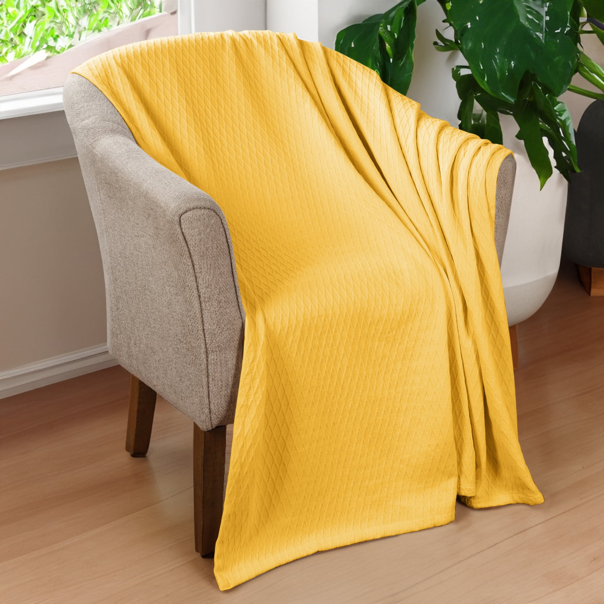 BNM Diamond Cotton Blanket, Full/ Queen, Yellow