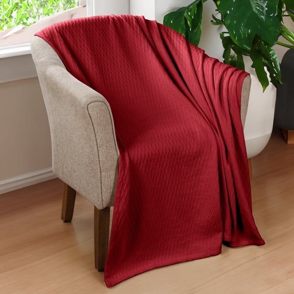 BNM Diamond Cotton Blanket, King, Burgundy Red