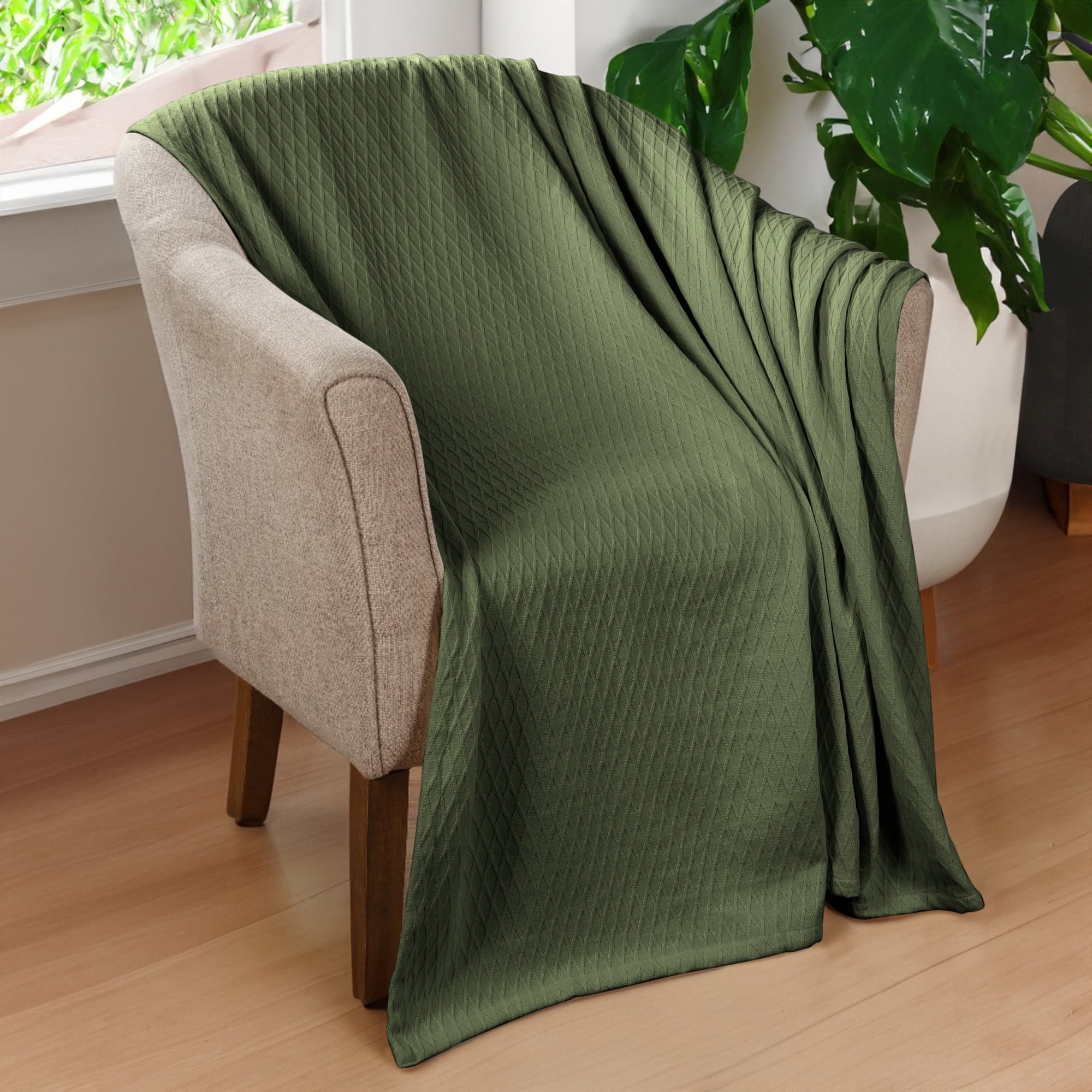 Forest Green King Size Knitted Cotton Blanket