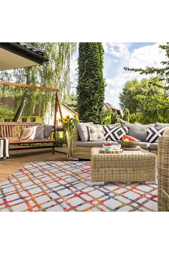 BNM Diamond Lattice Indoor Outdoor Area Rug, 5' 2" x 7' 2", Cream