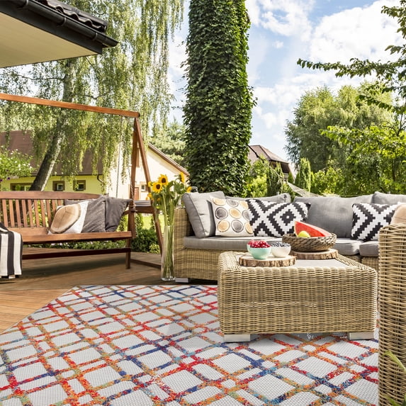 BNM Diamond Lattice Indoor Outdoor Area Rug, 6' x 8' 10", Cream