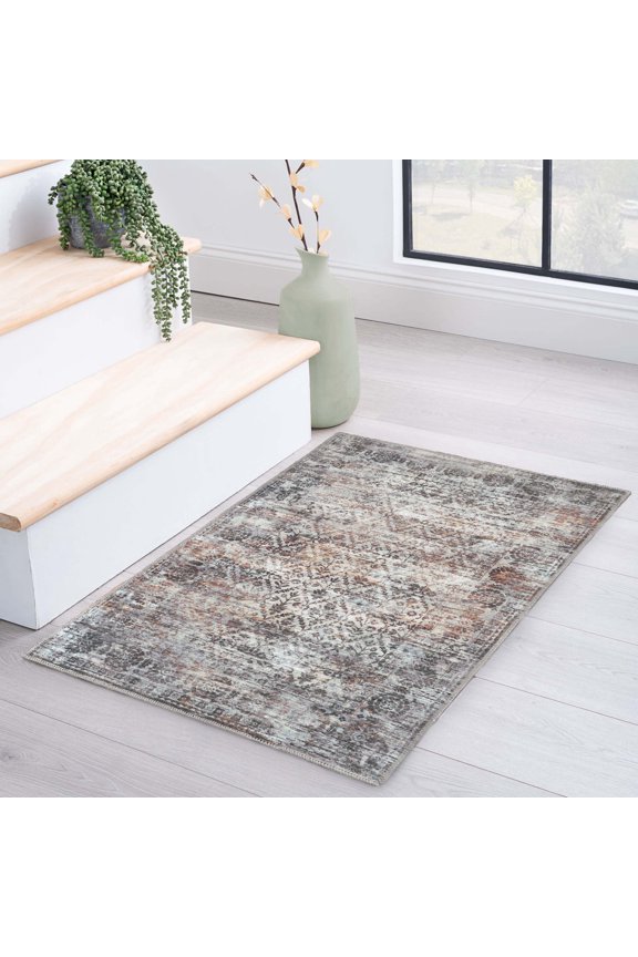 BNM Diamond Lattice Non-Slip Washable Indoor Area Rug, 2' x 3', Cream