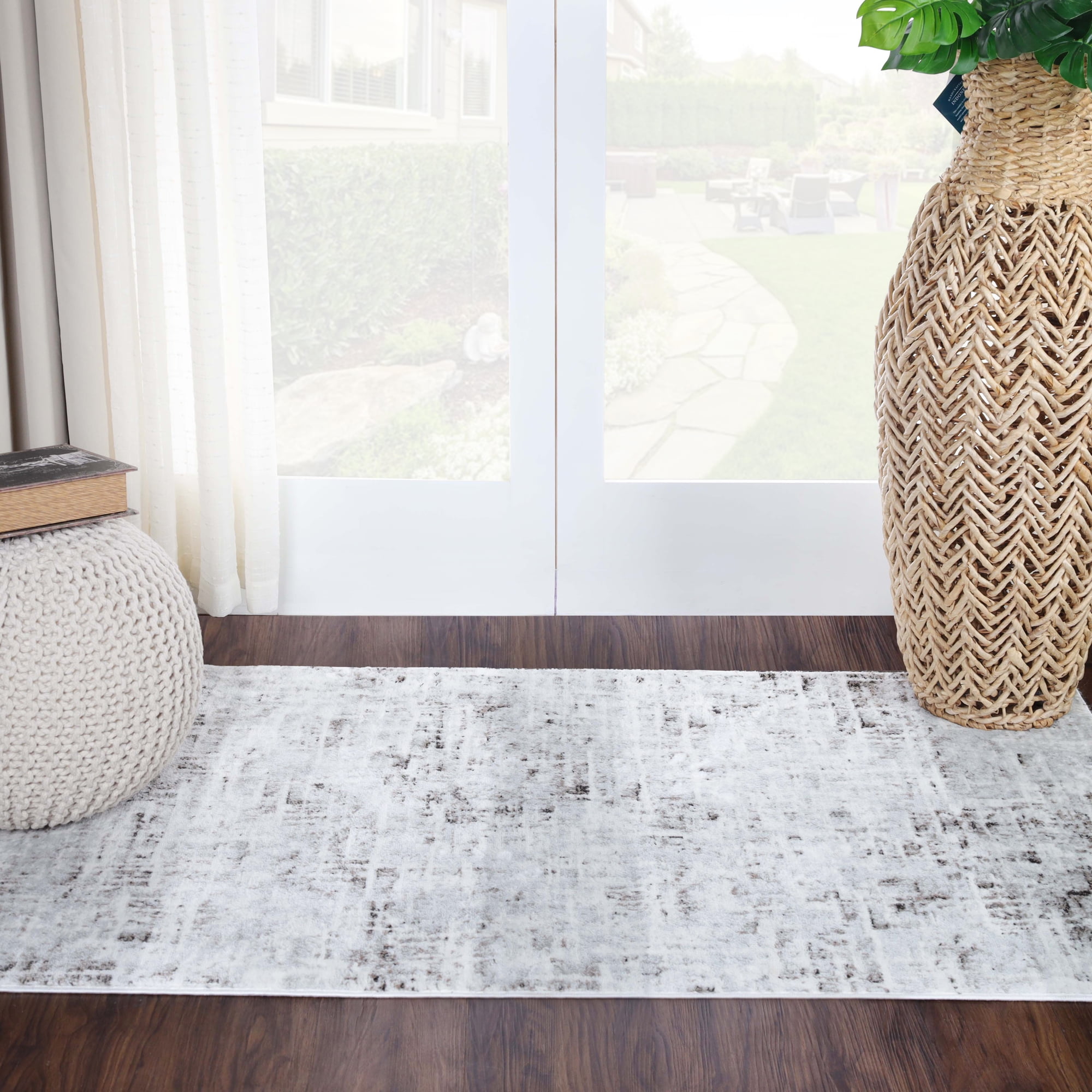 Charcoal Distressed Abstract Polyester Indoor Area Rug, 3' x 5'