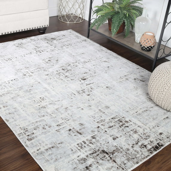 BNM Distressed Abstract Indoor Area Rug, 5' x 7', Charcoal