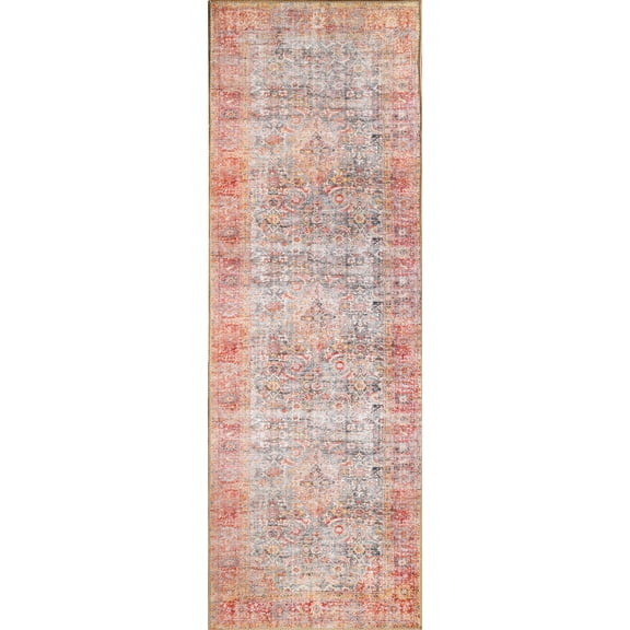 BNM Distressed Medallion Indoor Area Rug, 2'6" x 7'6", Ruby Red