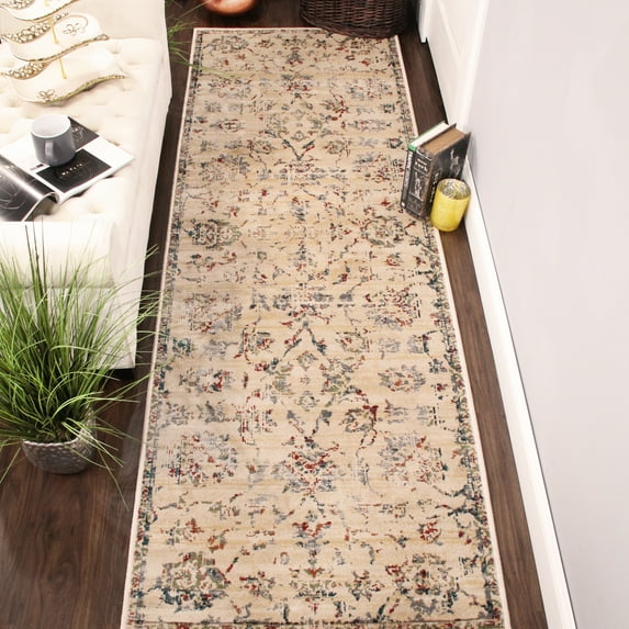 BNM Distressed Medallion Indoor Runner Rug, 2' 7" x 8', Red