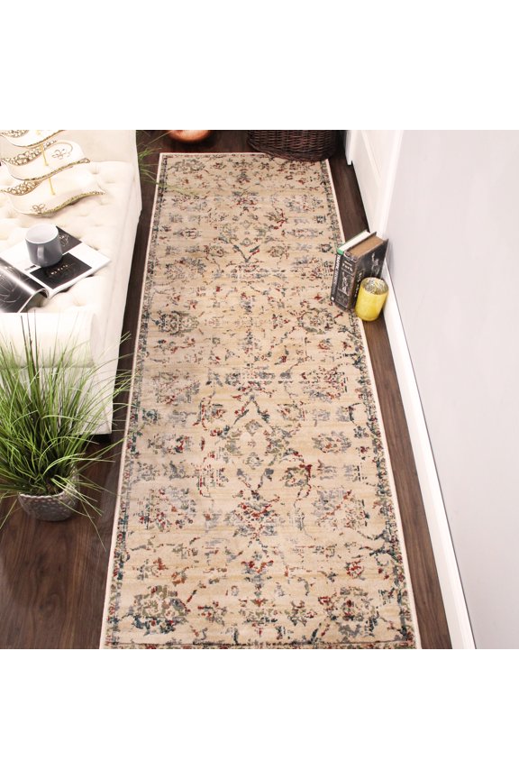 BNM Distressed Medallion Indoor Runner Rug, 2' 7" x 8', Red