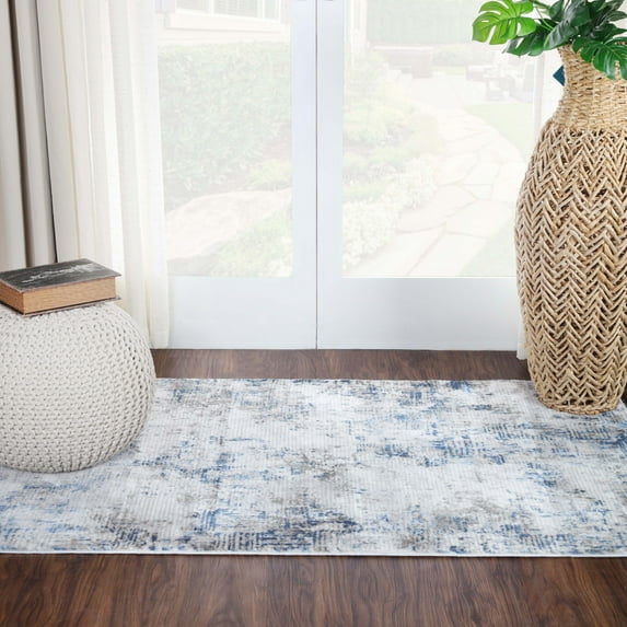 BNM Distressed Modern Indoor Area Rug, 3' x 5', Blue