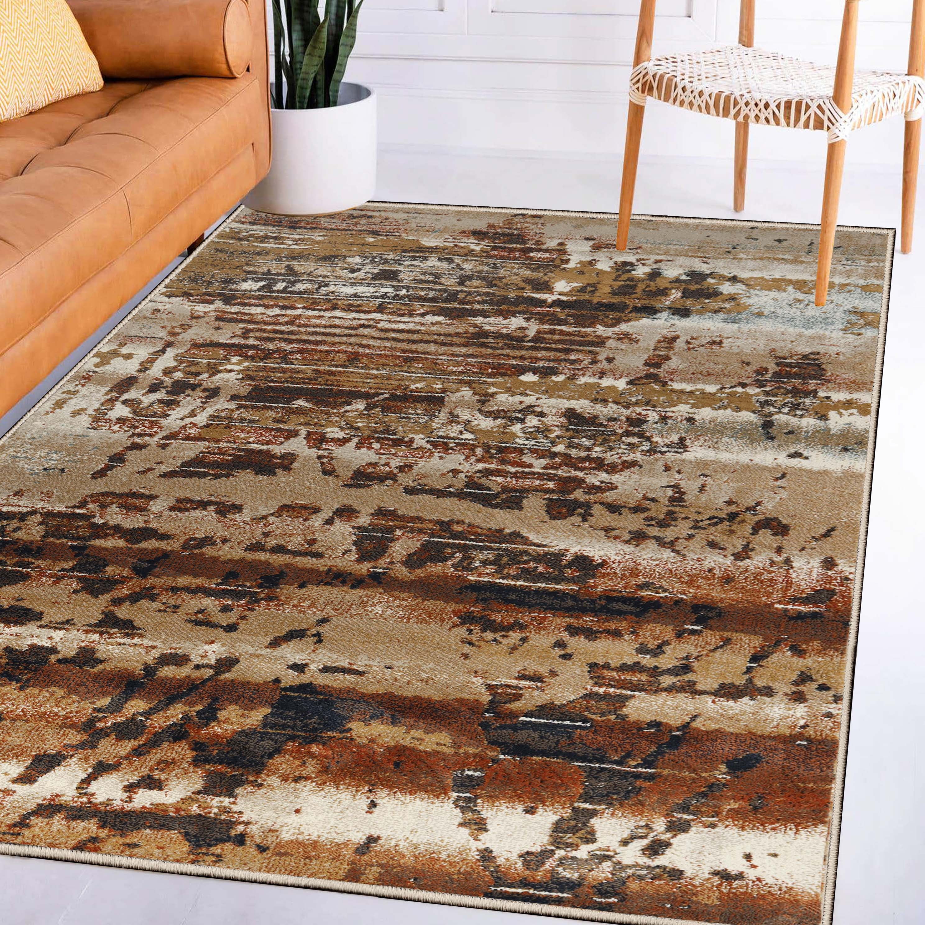 BNM Distressed Splatter Rustic Indoor Area Rug, 5' x 8', Cream/ Rust ...